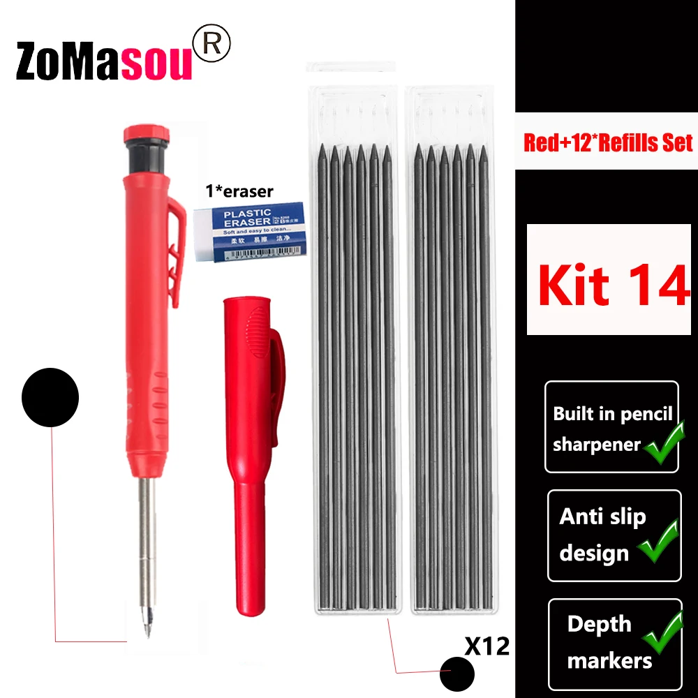 Premium Carpenter's Mechanical Pencil with Deep Hole Marker and Sharpener