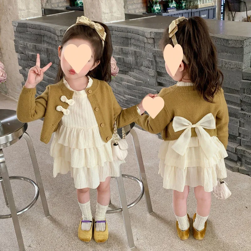 

Girls' Dress Suit Spring And New Internet Celebrity Children'S Fashionable Autumn Clothing Baby Sweater Two-Piece Set