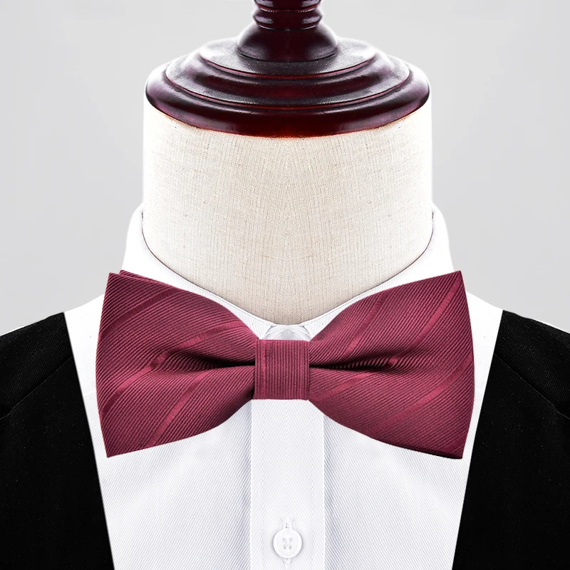 Men's Pure Color Striped Double Bow Tie - Elegant Fashion Accessory