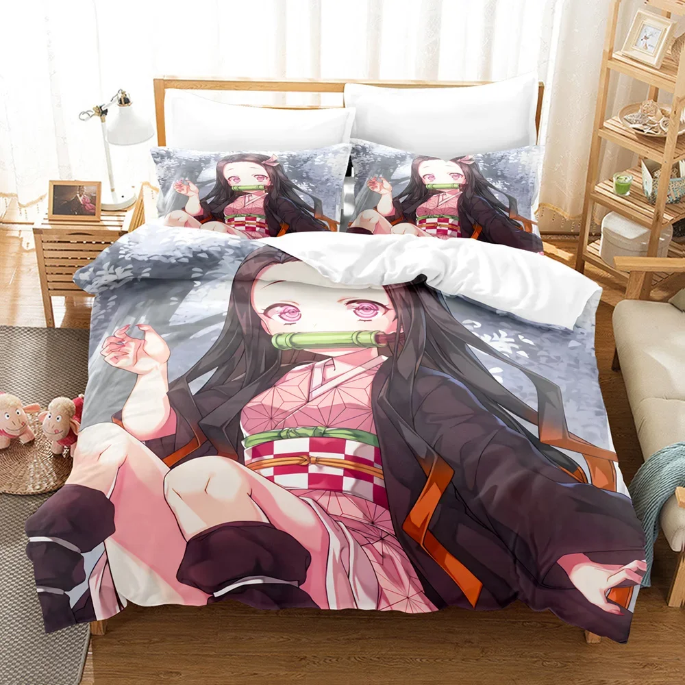 Nezuko Kamado Bedding Set Anime Demon Slayer Duvet Cover Comforter Bed Linen Single Twin Full Queen Size 3d Kids Girl Boys Gift 3