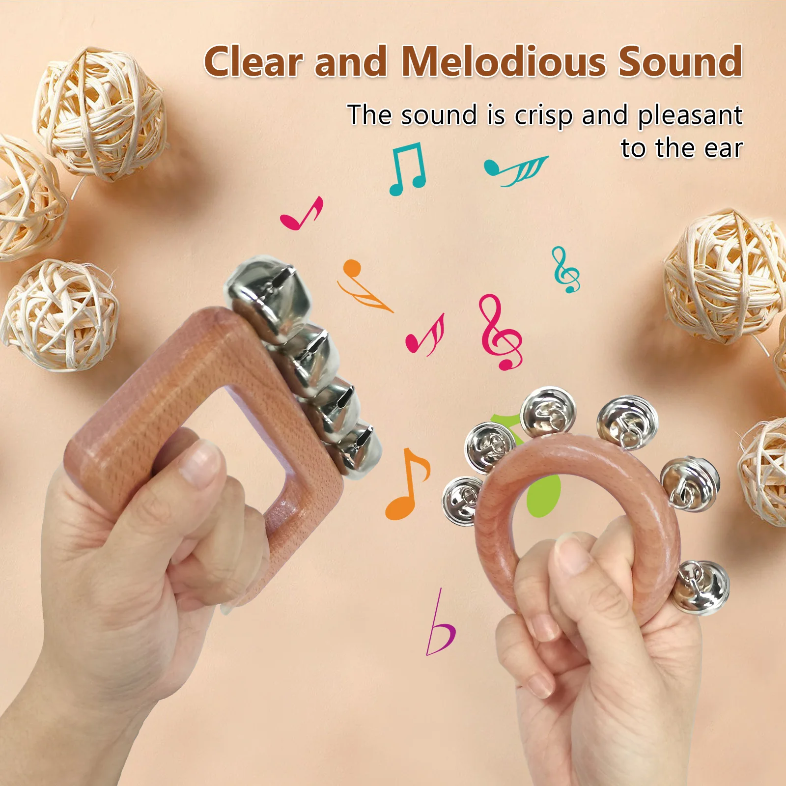 

Музыкальный инструмент Handbell Orff, кольцо, деревянный ручной колокольчик, перкуссионный инструмент для танцев, подарок на Рождество, праздник, свадьбу, день рождения