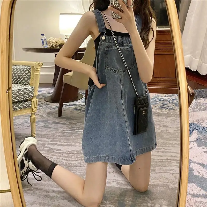 

Denim Suspenders Skirt Women Korean Fashion Sweet Sleeveless Square Collar Dress Spring Summer Trend Vintage Denim Dresses
