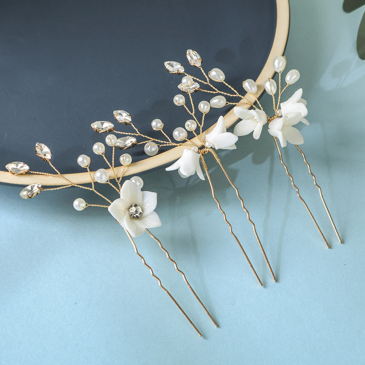 3PK/Set Mode Handgemachte Harz Blume Haarnadel Perle Perlen Braut Haar Clip Hochzeit Haar Zubehör Urlaub Party Geschenke – Detail 2