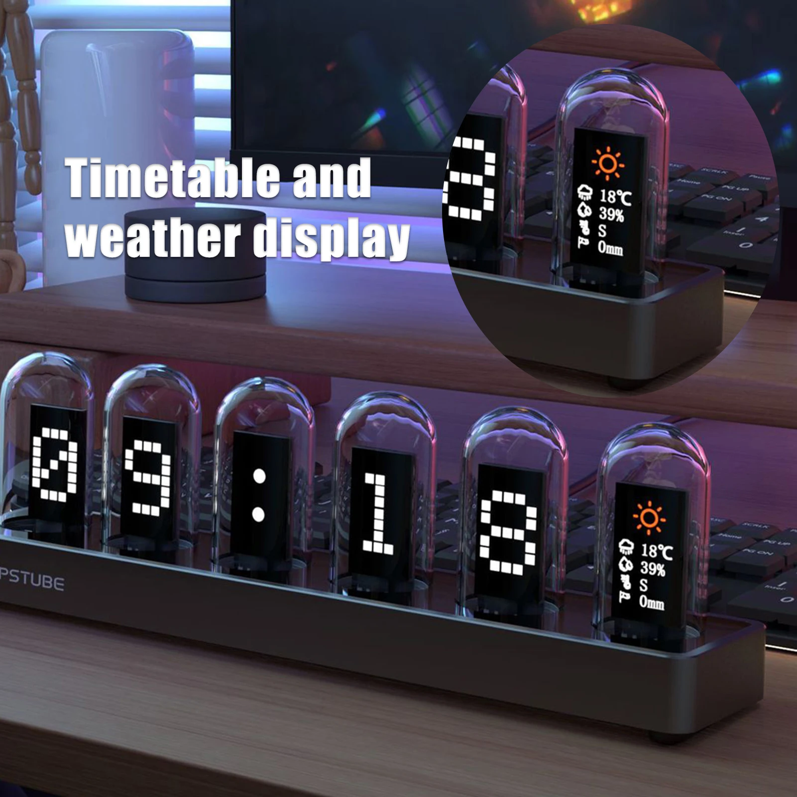 

RGB Nixie Tube Clock LED Glows IPS Color Screen DIY Analog Digital Tube Night lights Gaming Desktop Home Decoration Gift Idea