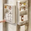 Bathroom Organizer Shelf Wall Mounted Rack Punch-free Makeup Storage Rack with Hook Toiletries Holder with Drawer Home Organizer 1