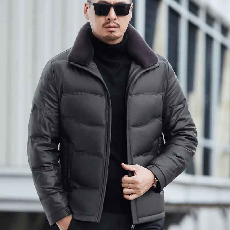 YX-6627 Men's Winter Genuine Leather Down Jacket White Duck Down Filling Thick Coat High-end Jacket Fashionable