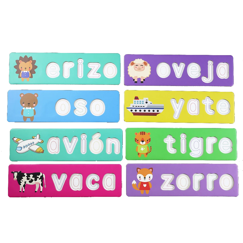 Toddler Montessori Spell Spanish Alphabet Words Game Wooden Toy Learning Jigsaw Letter Puzzles Early Educational Toys for Kids 5