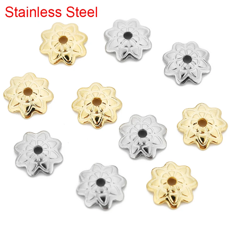 50pcs 스테인레스 스틸 비즈 캡 로트 대량 디아 7mm 금속 골드 컬러 엔드 스페이서 비즈 귀걸이 목걸이 쥬얼리 결과 만들기