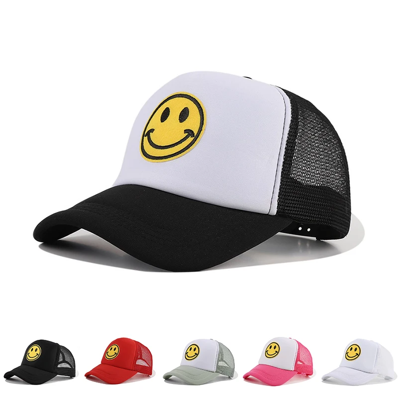 Smile Face Baseball Caps Embroidery Sunshade Mesh Snapback Cap for Men Women Unisex Sport Hip Hop Breathable Sun Trucker Hats 2