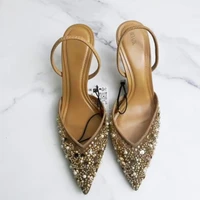 Brand High Heeled Formal Party Shoes for Lady Luxury Sequin Pearl Stiletto Elengat Mesh Slingbacks 2026 Women Modern Sandals - Image 2