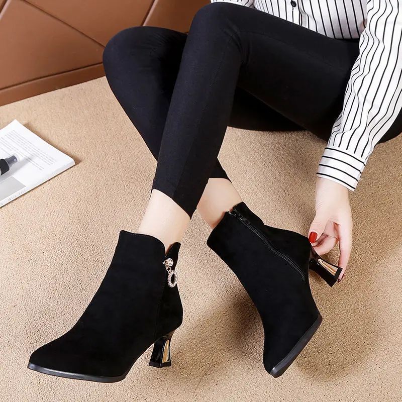 Brand Fashion Women Boots Sexy Ankle Boots For Women High Heel Shoes Woman Autumn Winter Boots Female Heeled Boots Plus Size 41
