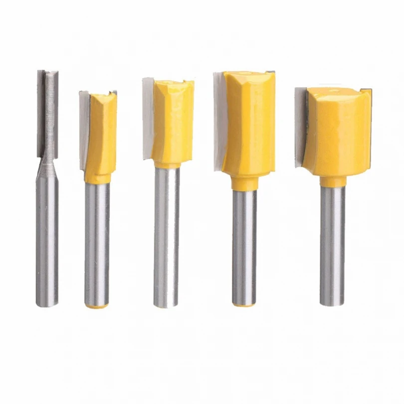 

5pcs/set 1/4inch Shank Carbide Alloy Straight Router Bits for Woodworking Tungsten Alloy Double Edged Straight Cutter Set