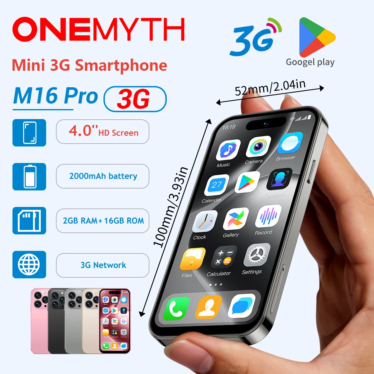 SOYES ONEMYTH M16 Pro 3G Mini Smartphone 4.0" HD Full Screen 2000mAh 2GB RAM 16GB ROM 5MP Camera Dual SIM With Face ID Whats APP 4