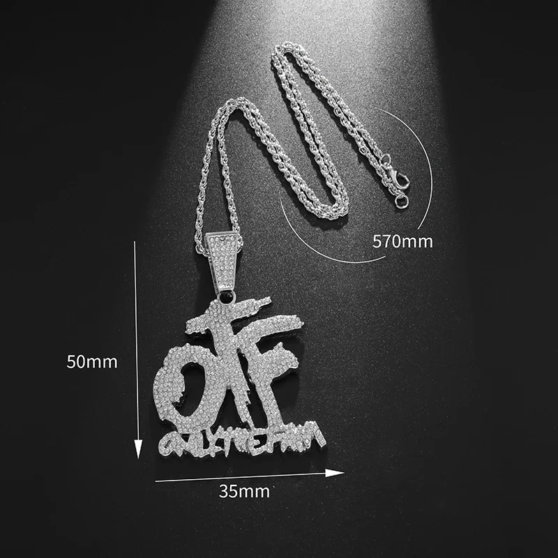 Pendant necklace luxurious ice crystal zirconia letter Otf for men women fashion rock party birthday jewelry gift