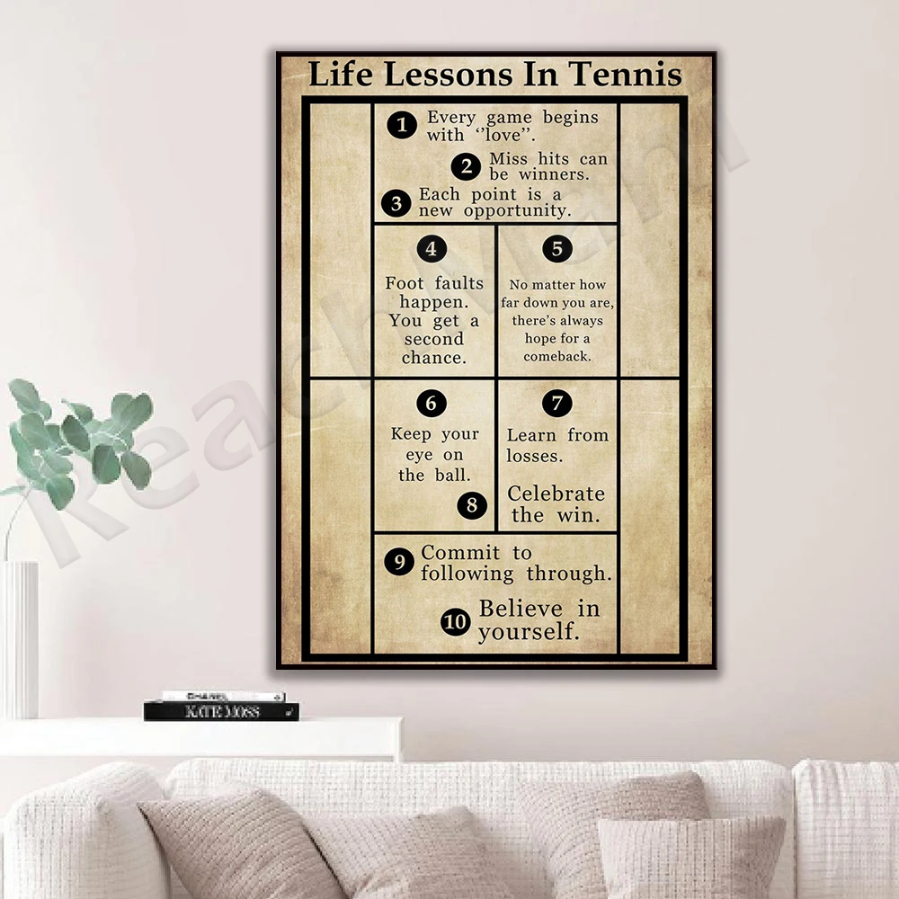 테니스에서의 실물 레슨 캔버스 포스터, 테니스 포스터, 재미있는 테니스 팬 선물, 테니스 애호가 포스터