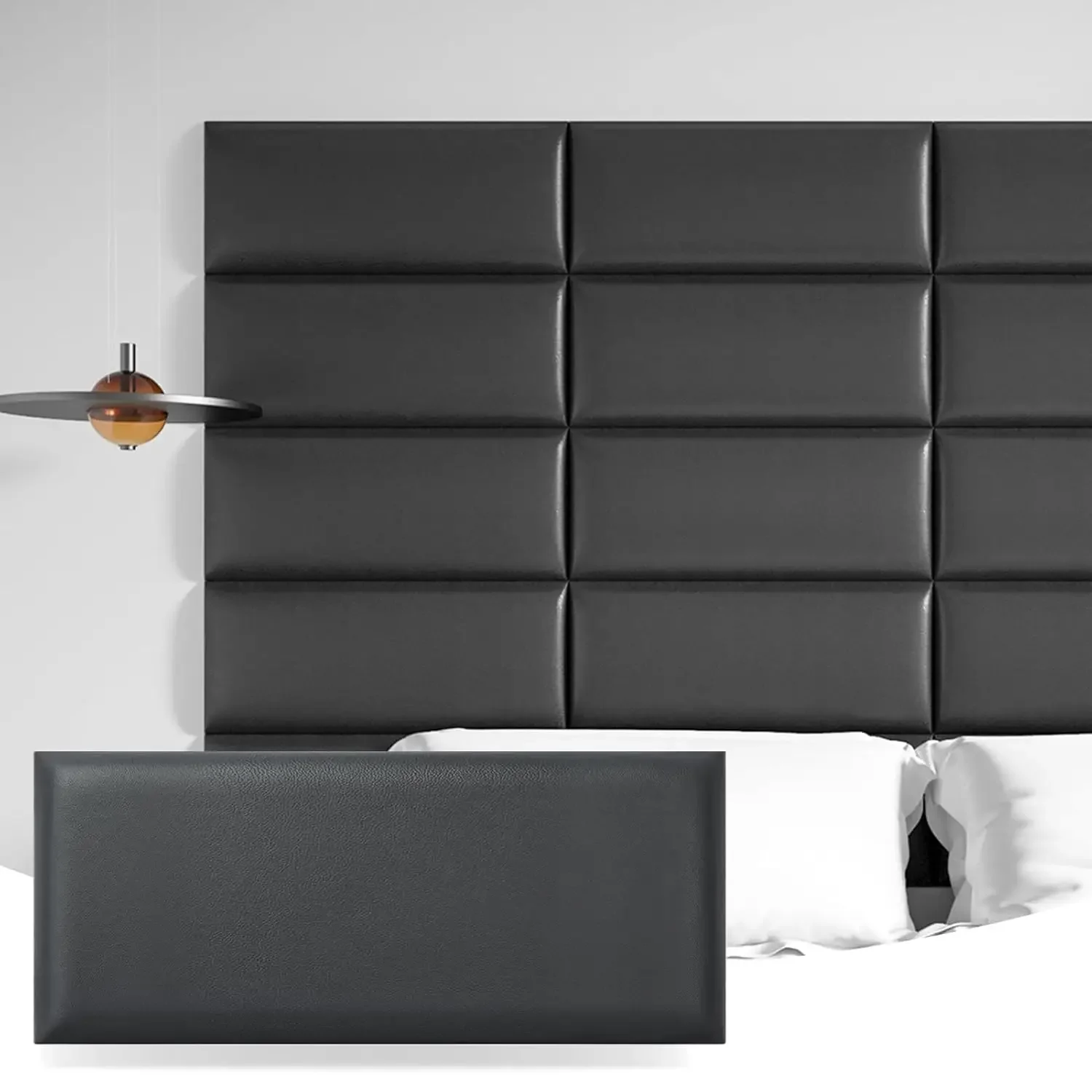 Peel and Stick Black King Headboard, 12-Pack Upholstered Headboard for Queen, Full-size Bed, Padded Wall Panel
