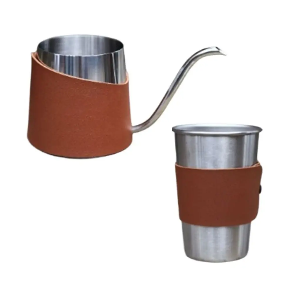 

Stainless Steel Pour Over Kettle Anti-scald Portable Camping Coffee Pot Protective Case PU Leather Sleeve Travel Coffee Mug