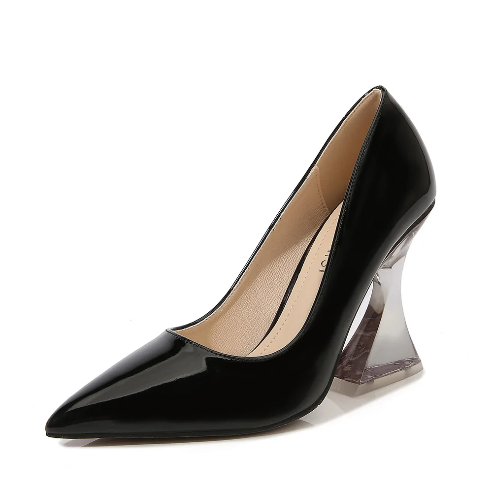 High Heel Pumps Pointed Toe Shallow Mouth Office White-Collar Large Size 35-46 Transparent Crystal Design Heel Women Shoes