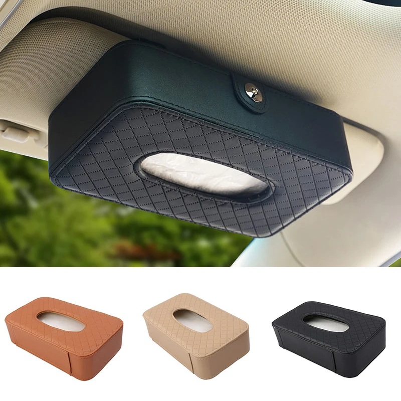 Leather Sun Visor Napkin Box Holder Hanging Car Mask Holder Shading