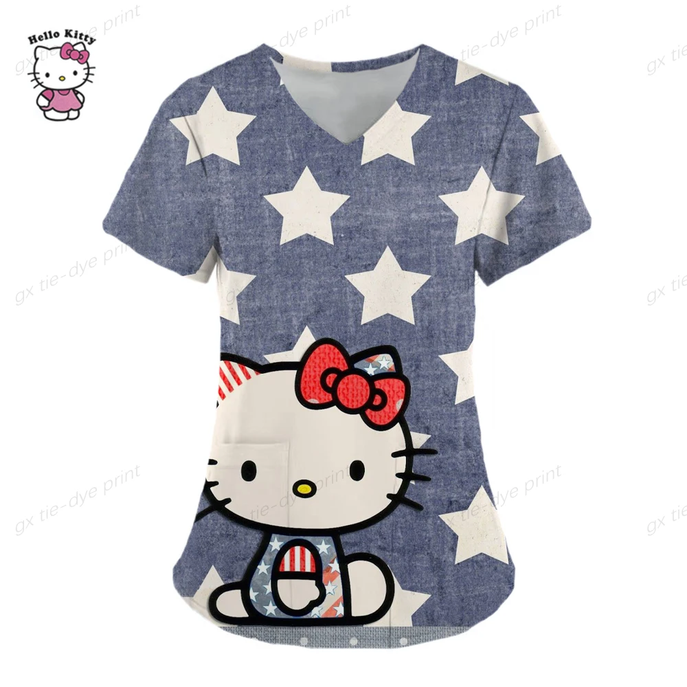 thumbnail image 1 of Camiseta Hello Kitty Camisetas Uniforme Enfermera Bolsillo Hello Kitty Cuello V Ropa Mujer Tops Hospital Top Mujer 2023 Uniforme Cuello, 1 of 5