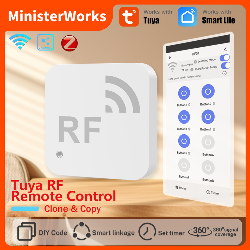  Tuya Smart WiFi Radio Frequency RF Remote Control Clone & Copy Remote App Remote Control Suitable for TVs and Air Conditioners