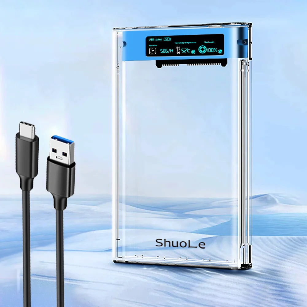 Transparent USB 3.2 External HDD/SSD Enclosure - 2.5 Inch High-Speed Storage Case