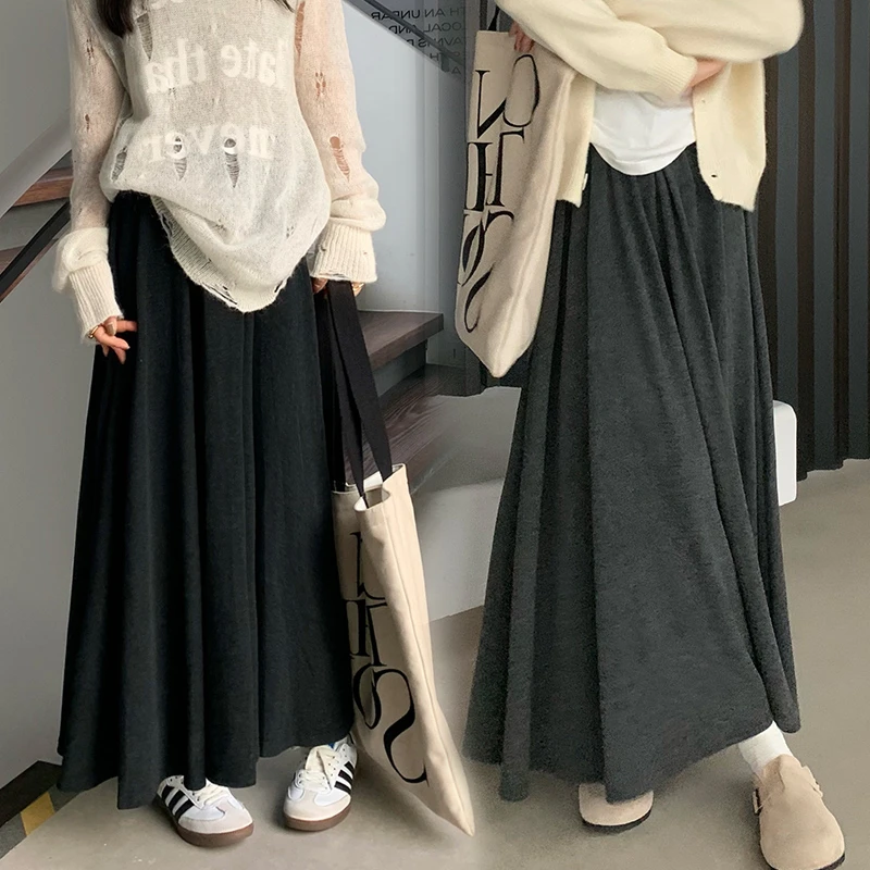 Pregnant Women's Glutinous Rice Skirt Autumn Winter Lazy A-line Skirt Slim Tall Hepburn Long Umbrella Pregnancy Maternity
