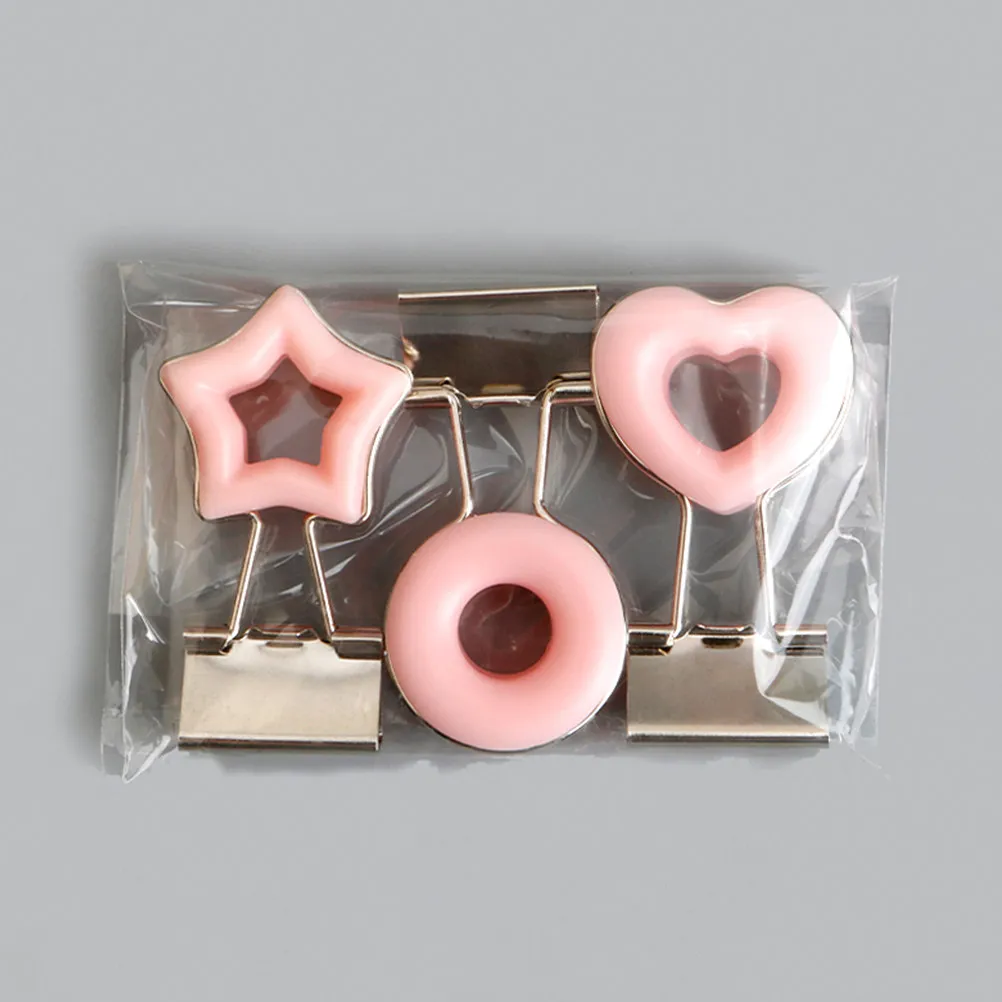 3Pcs 금속 핸드 계정 클립 사랑스러운 하트 스타 모양 디자인 사무실 문서 정리함 친환경 책상 장식 핑크