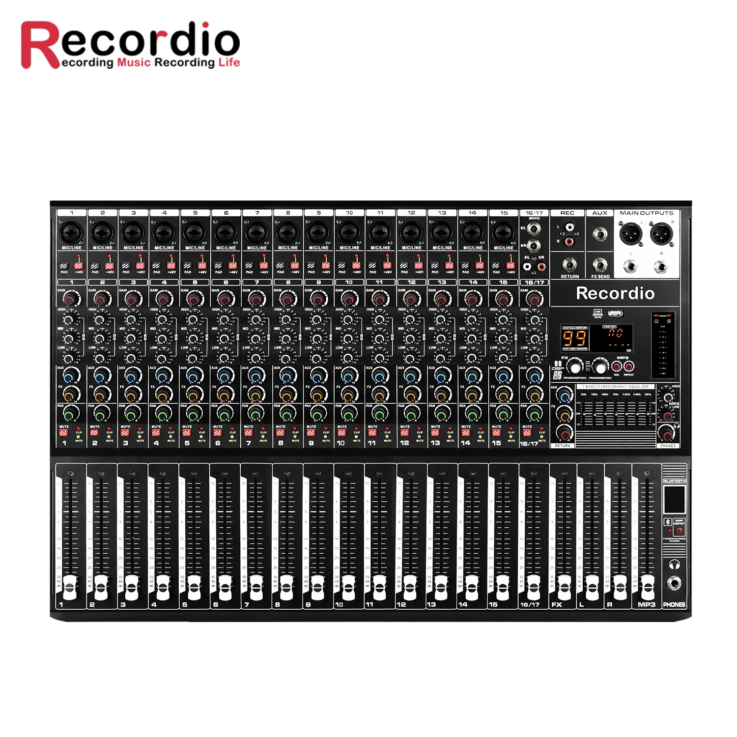 GAX-Q16 Recordio high quality audio mixer professional digital stage mixer with 99DSP7 segment equalizer
