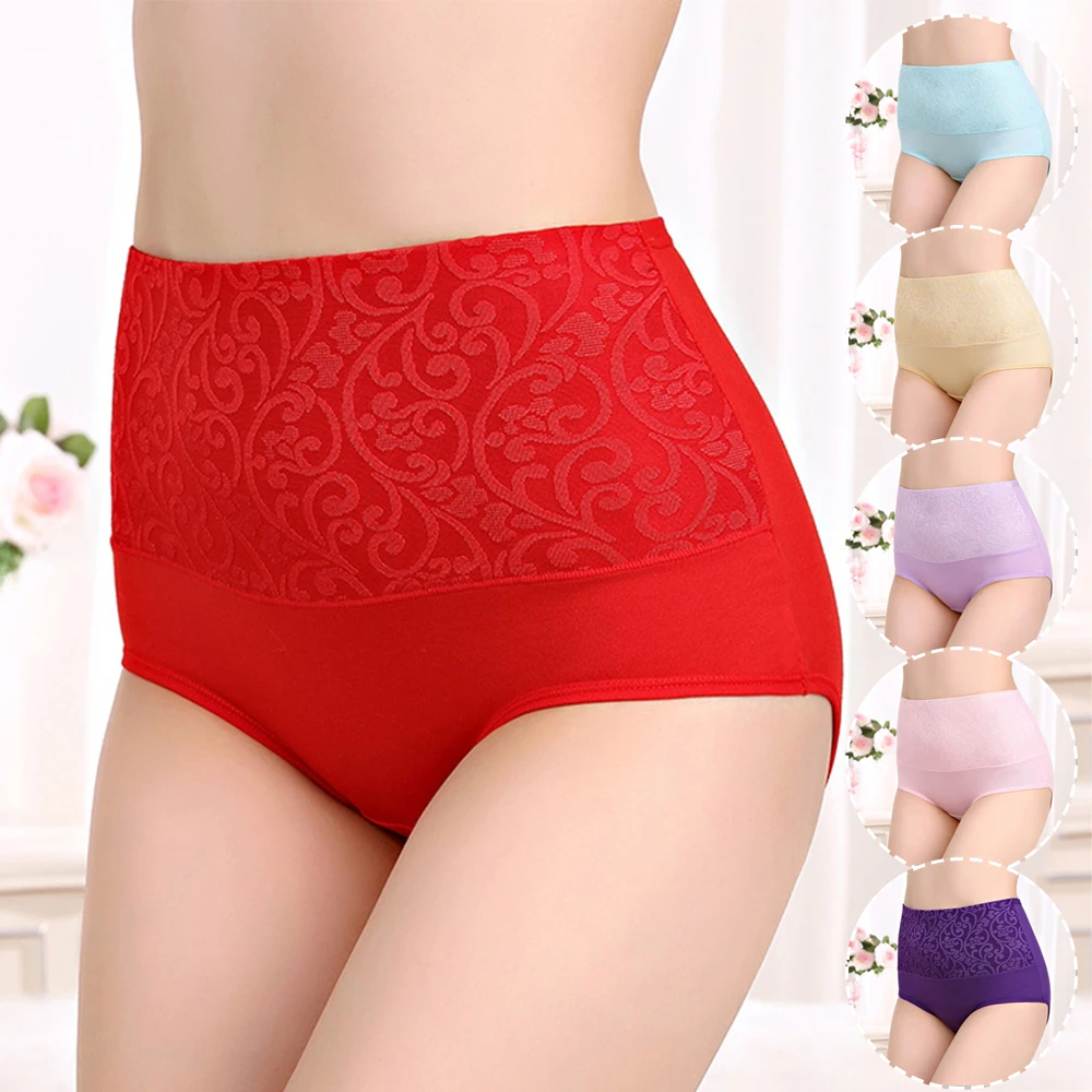 

Women Soft Cotton Panties Solid Color Underwear Comfortable Briefs Tummy Control Knickers Stretch Breathable High Waist Panties