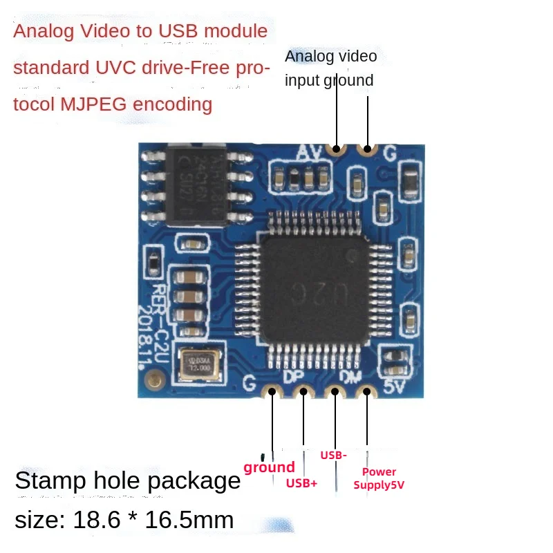 

Analog AV Video to Digital USB Camera Module CVBS to USB Chip UVC Driveless Android Linux