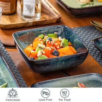 Vancasso Stern Dinner Set Green Square Kiln Change Glaze Tableware 16 Piece Kitchen Dinnerware Ceramic Crockery Set for 4 Person 5