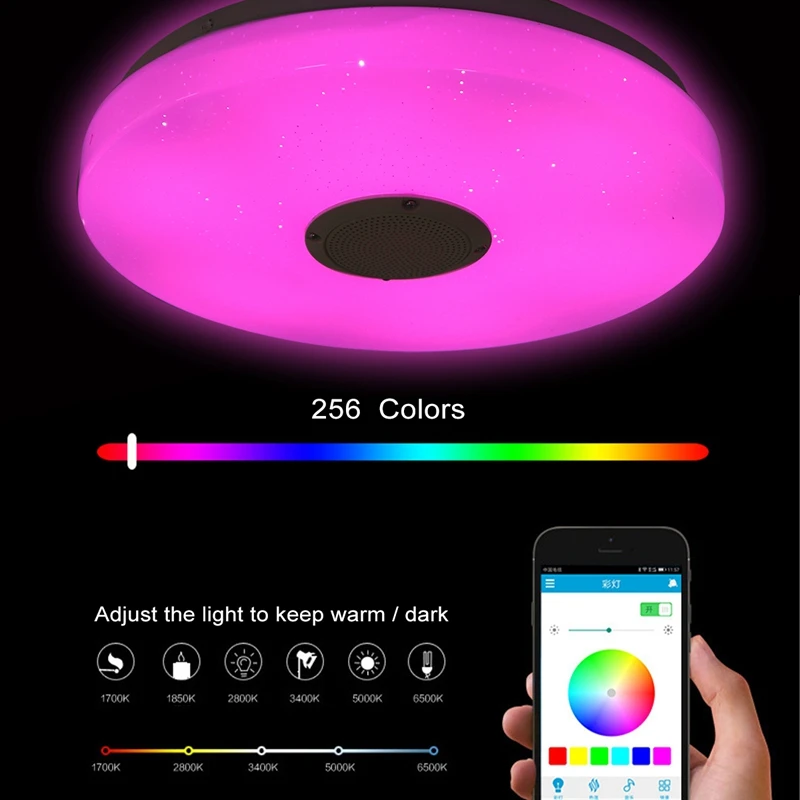 60WColorfulRGBDimmableMusicCeilingLampRemoteAPPControlCeiling