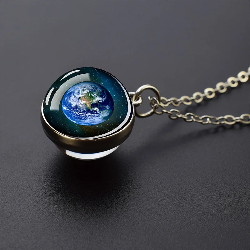 Celestial Galaxy Pendant Necklace – Double-Sided Glass Ball Astronomy Jewelry Gift