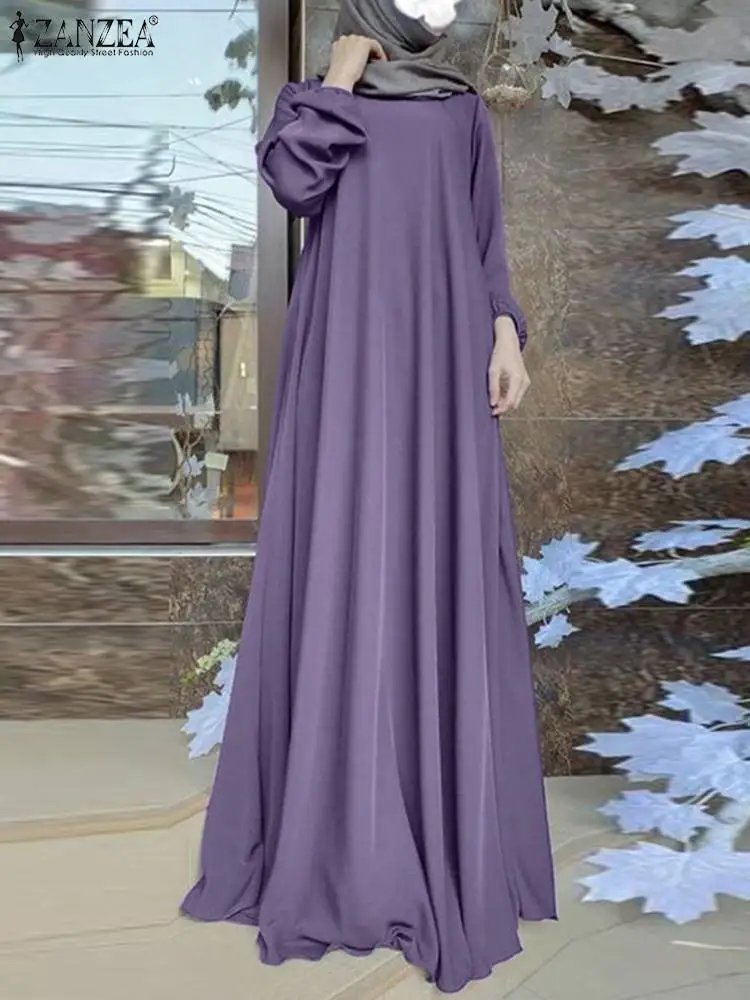 

Модный кафтан с длинным рукавом, мусульманское платье ZANZEA, Женская однотонная мусульманская одежда, Марокканское платье, халат, женское летнее платье, сарафан