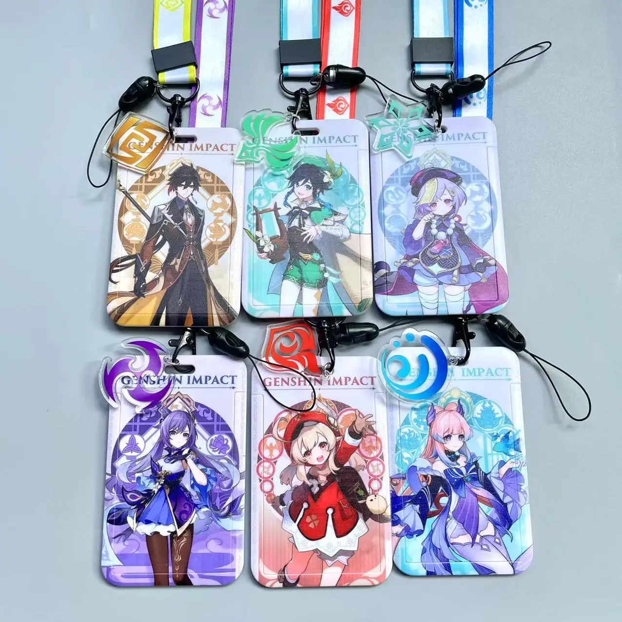 47 Styles Spiel Genshin Impact Kartenetuis Kartenband Schlüsselband Cosplay Abzeichen Ausweishalter Umhängebänder Schlüsselanhänger