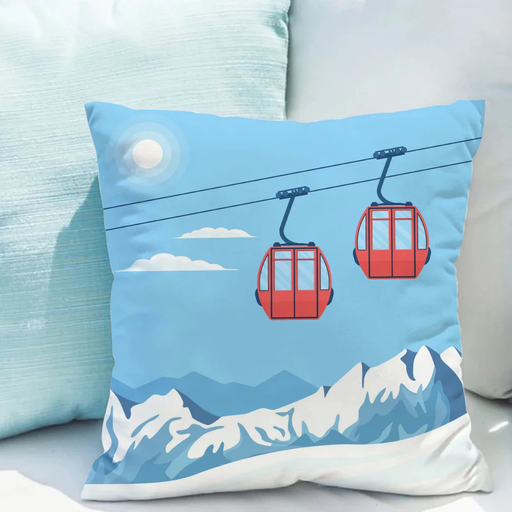 

Ski Resort Ski Prop Pattern Print Pillowcase 45*45 Cushion Cover 40*40 Decorative Pillowcases 50x50 Short Plush Pillow Cases