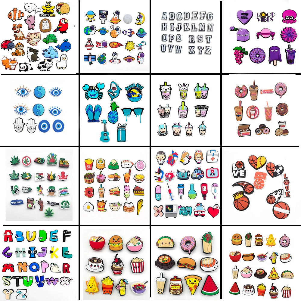 

Hot 16set of food cartoon Shoe Charms Funny DIY croc jibz Charms Shoe Aceessories Fit garden Sandals Decorate buckle kids Gifts