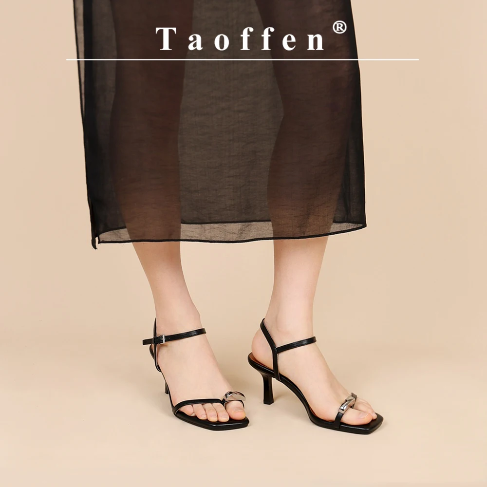

Женские сандалии ручной работы Taoffen, современные босоножки на тонком каблуке с открытым носком и квадратным носком, туфли с пряжкой и узким ремешком на пятке