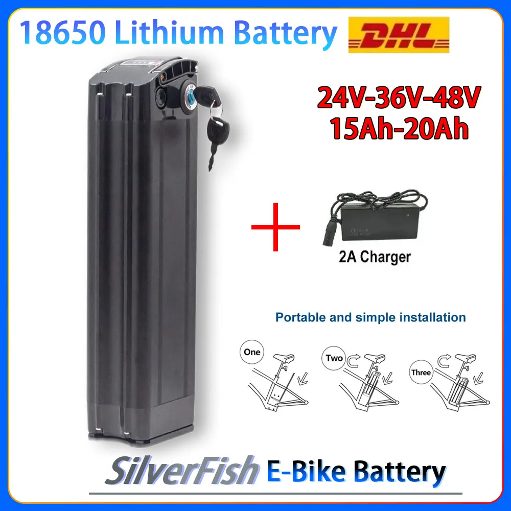 

Electric Bicycle Battery Pack 500W 36V 20AH 1000W 48V 36V 24V Silver Fish Lithium Batterie 18650 21700 Ebike Bateria