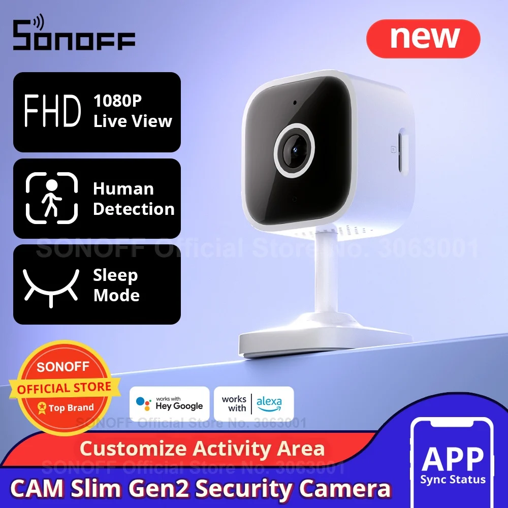 Smart security camera SONOFF CAM Slim Gen2 WiFi 1080P HD motion detection two-way audio night vision support Alexa Google