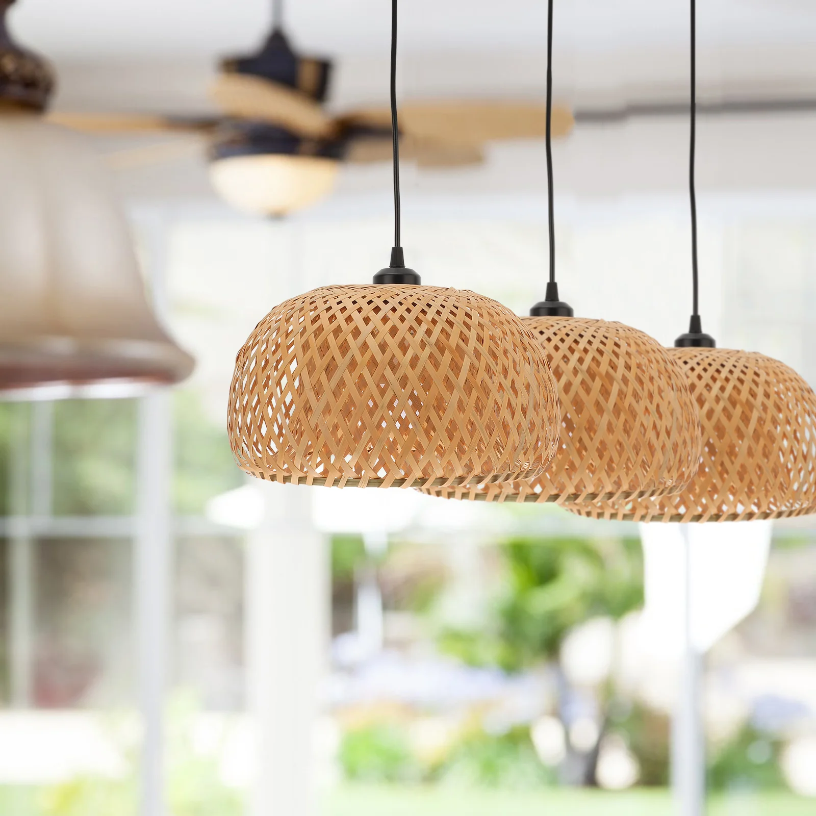 Pendant Lamp Home Wicker Rattan Plug In Cord Lampshade Pendant Light