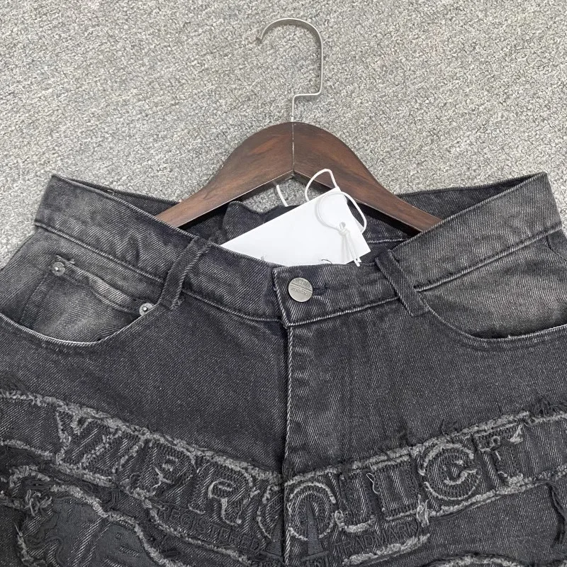 Y/project Retro Washed Distressed Embroidery Patch Logo Straight Loose Jeans Men Women High Quality Hip Hop Fitting Ripped Pants 3