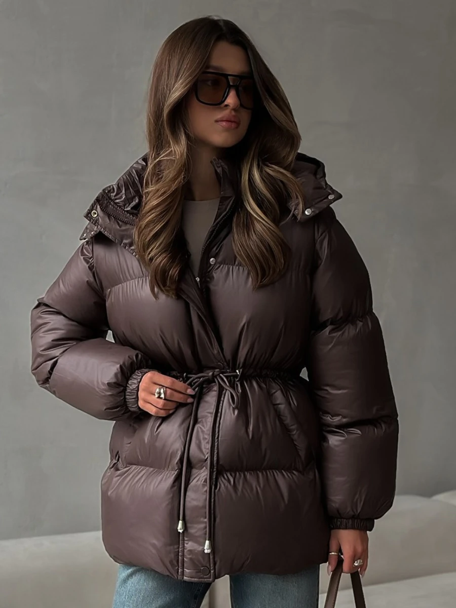 Bornladies Drawstring Slim Fit Cotton Jacket Women's  Winter New Hooded Zipper Cotton Robe Comfortable Warm Bread Jacket