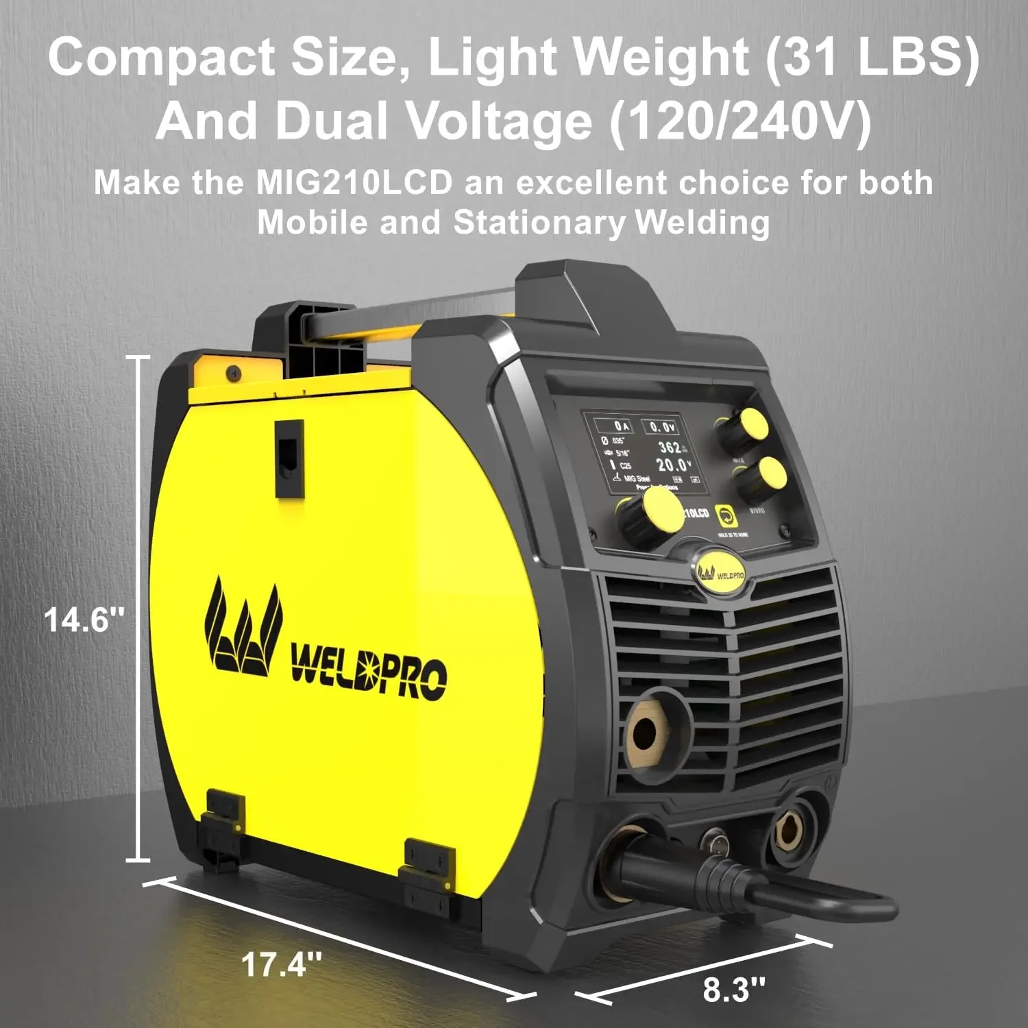 200 Amp MIG210LCD Dual Voltage 115V/230V 5 in 1 Multi-Process MIG/Fluxcore/DC Lift TIG/Stick Welder Aluminum Spool Gun Capable