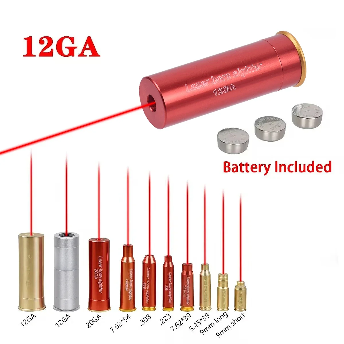 Laser Bore Sight Tactical 12 Gauge Caliber Laser Bore sight Training .177 9mm Bullet Hunting Gun Laser 12GA 20GA .223 .308 7.62x39 Boresighter