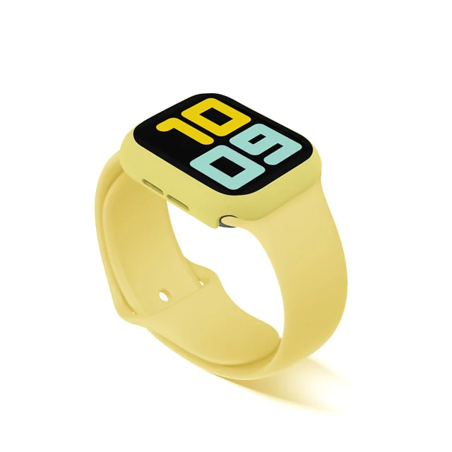 Strap+Glass+Case for Apple Watch Band 44mm 40mm iWatch band 42mm 38mm silicone bumper+bracelet for apple watch series 4 3 5 SE 6 5yellow