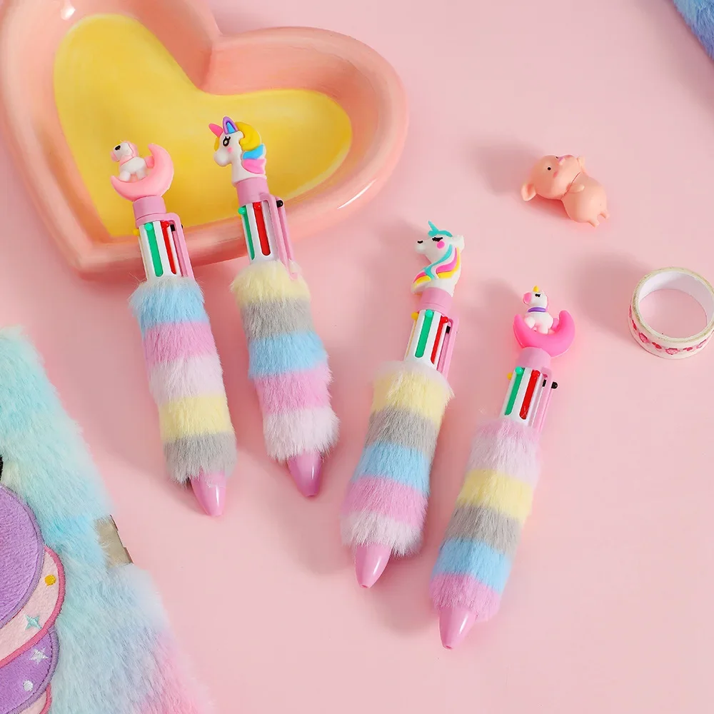 Ballpoint Pen 2PCs Unicorn Plush Student Rainbow Gel Pen Cartoon Girl Handwriting Office Accessories