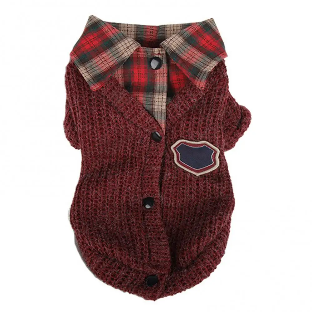 Cat Dog Clothes Pet Fake Two Pieces Plaid Pattern Lapel Sweater Autumn Winter