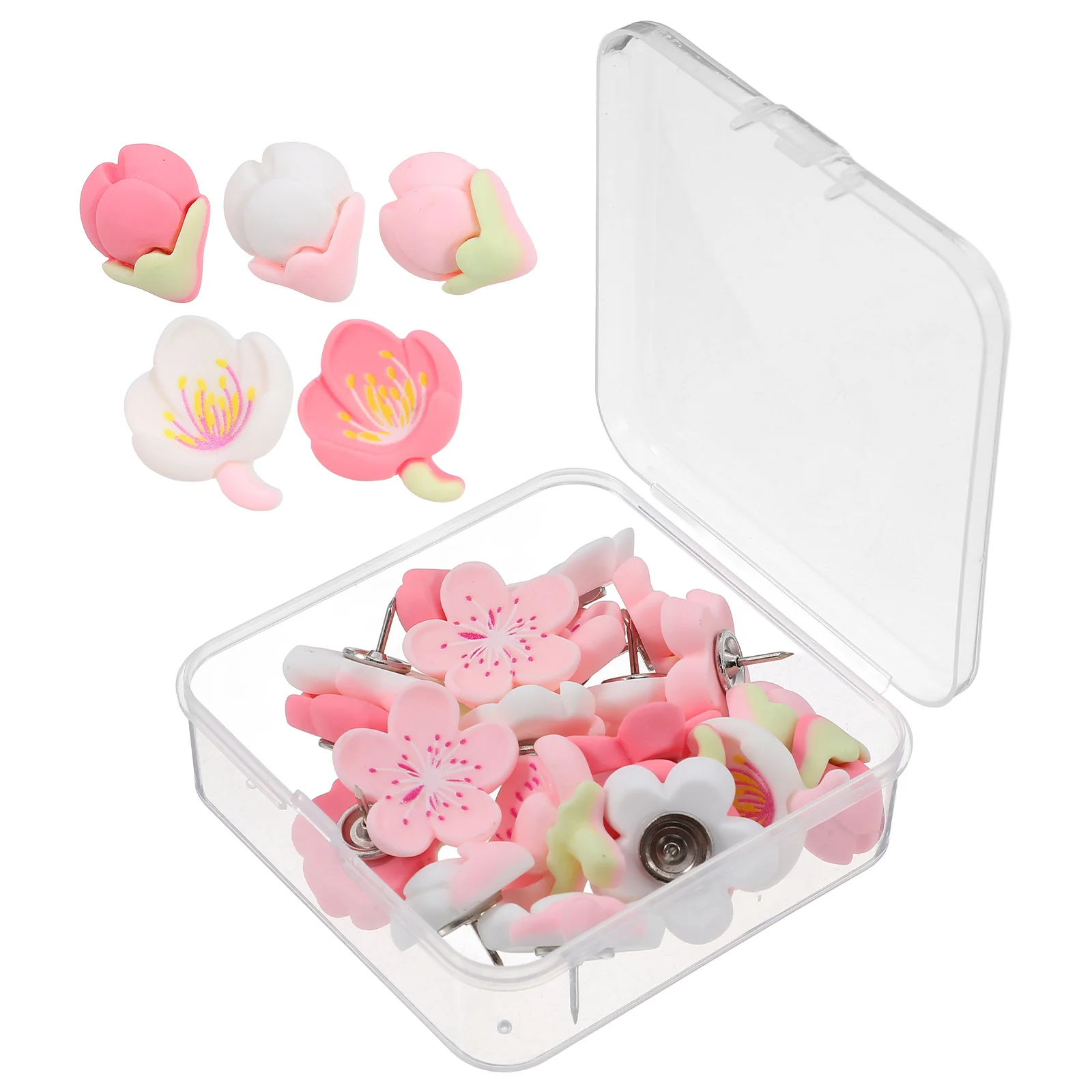 20pcs Resin Peach Blossom Thumbtack Push Pins DIY Photo Wall Art Nail Studs Cork Board Pins Map Markers Home Office Supplies push pins